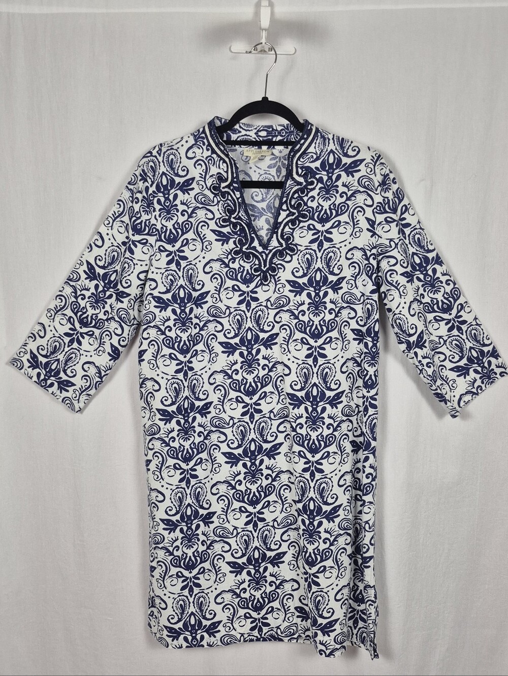 Appleseed's Petites Blue White Paisley Embroidered Shift Dress 12P